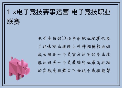 1 x电子竞技赛事运营 电子竞技职业联赛